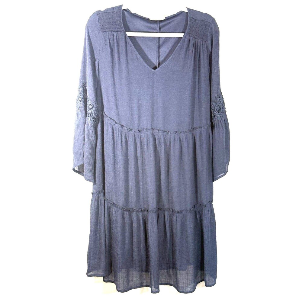 Just Found Dress Womens 1X Navy Crochet Lace Trim Flowy Tunic Peasant Y2K